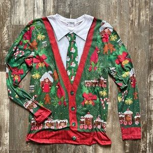 Men’s holiday Faux Real spandex long sleeve shirt